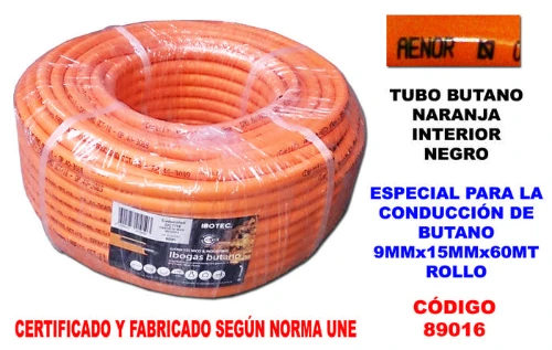 TUBO BUTANO NARANJA 9 MM x 15 MM x 60 METROS ROLLO