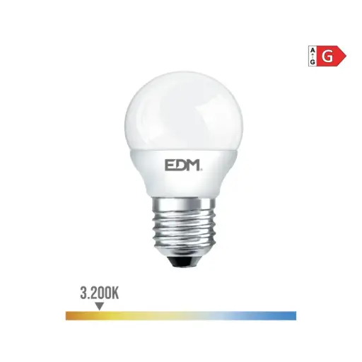 BOMBILLA ESFERICA LED E27 5 w 400 lm 3200 k LUZ CALIDA Ø4,5 x 8 cm